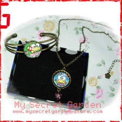 Keroppi Cabochon Bronze Necklace and Bracelet Set Keroppi Cabochon Bronze Necklace and Bracelet Set